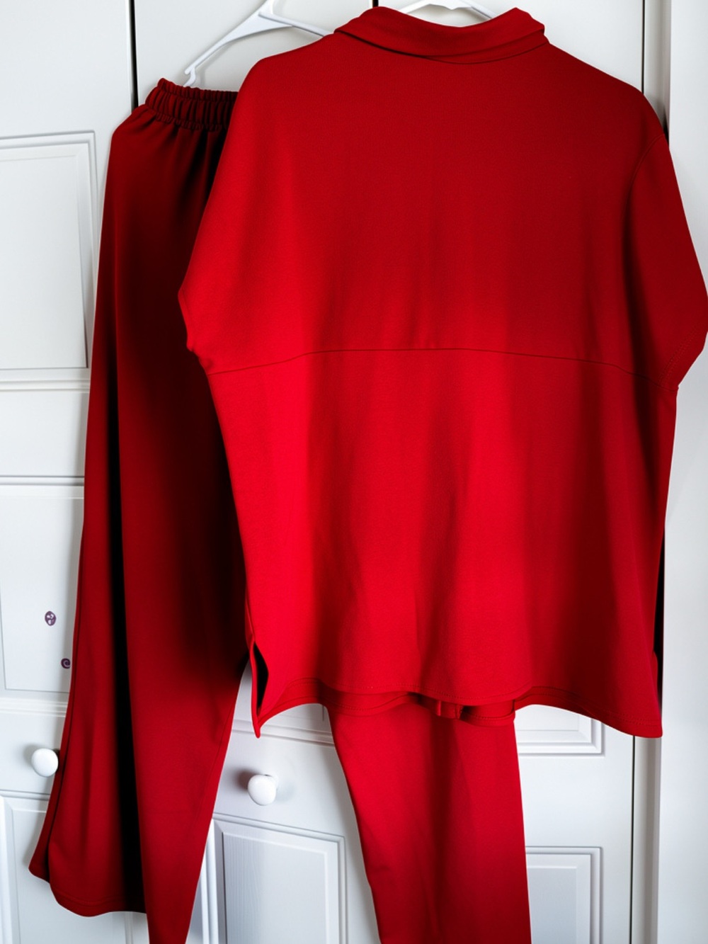 Red Two-Piece Relaxed Button-Up Set - Picture 5 of 7